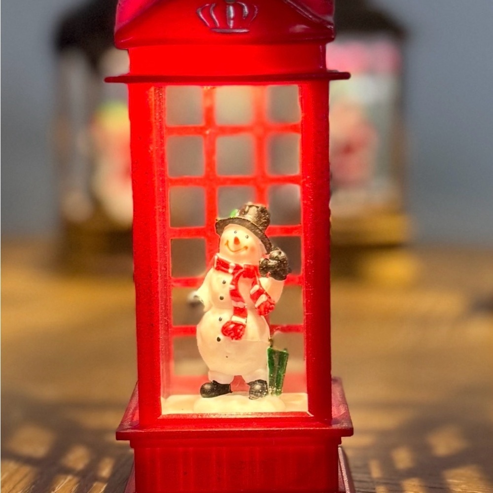 Christmas LED Snowman Phone Booth Lantern | Mini Holiday Decor Light